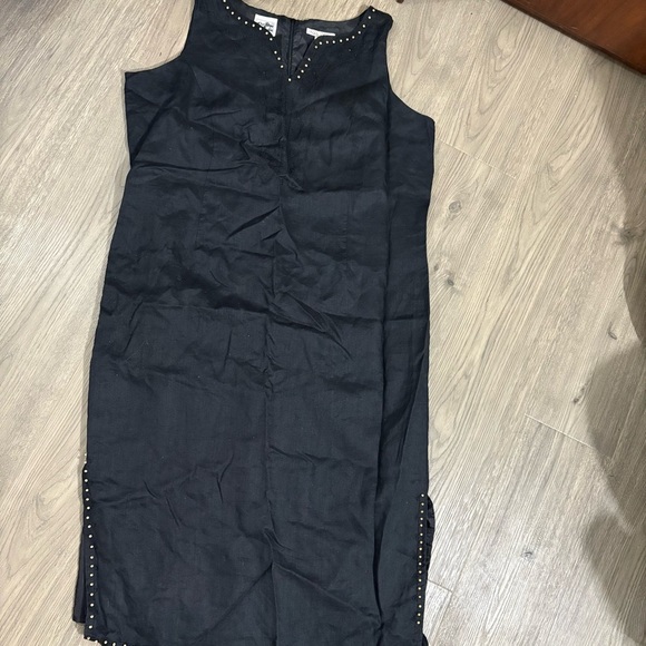 Nikki Valenti 100% Irish Linen Midi Dress Sz 20 Black Embroidered Sleeveless - Picture 7 of 14